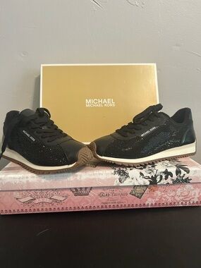 Michael Kors Black Glitter Lace-Up Sneakers